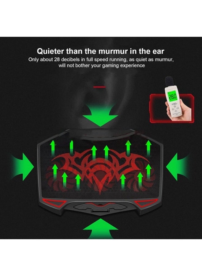 Gaming Laptop Cooling Pad Stand - 3 x Red Led Fans – 2 USB Ports - Support Notebook Size UP 15.6 Inch | Black - Image 4